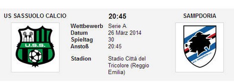 Wettquoten Sassuolo Sampdoria