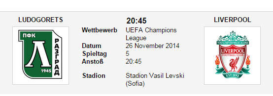 Wettquoten Ludogorets Liverpool