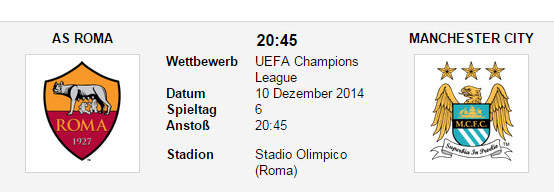 Wettquoten Roma Man City