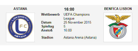 Wett Tipp Astana Benfica