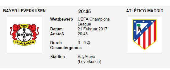 Wett Tipp Leverkusen Atletico Madrid 21 02 17