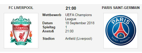 Wett Tipp Liverpool PSG 18 09 18